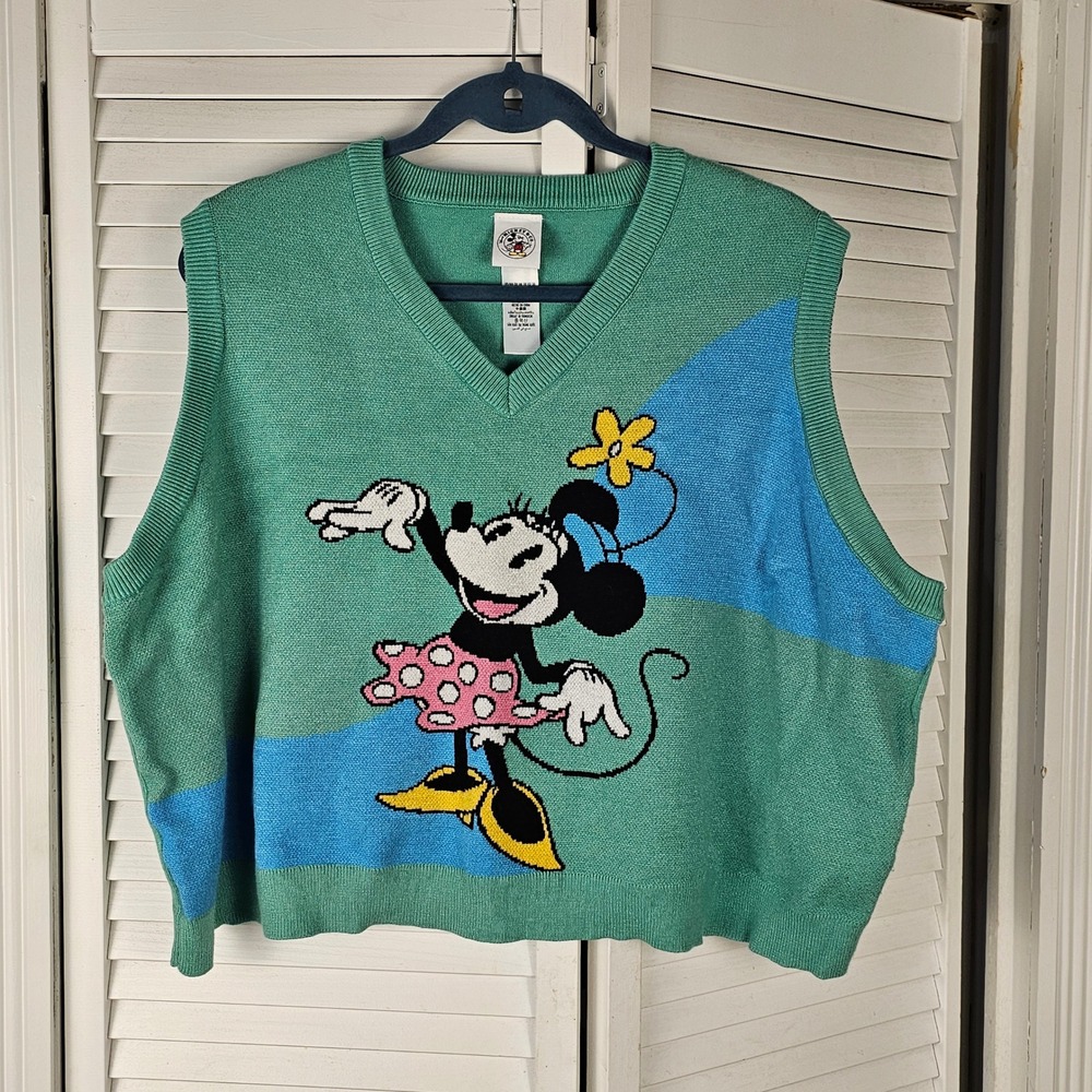 Disney‎ Mickey & Co Womens Green Minnie Mouse Sweater Vest 3X